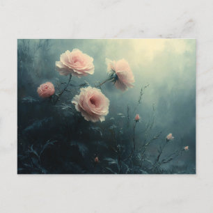 Rosa Rosen im nebligen Moody-Stil Postkarte