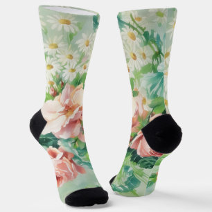 Rosa Rosen im Vintage-Stil Florale Kunstsocken Socken