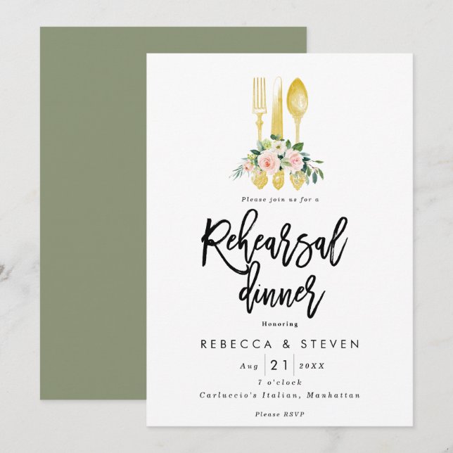 Rosa Rosen Imitate Gold Probe Einladung (Vorne/Hinten)