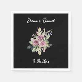 Rosa Rosen in Aquarellfarbe Name schwarz minimalis Serviette