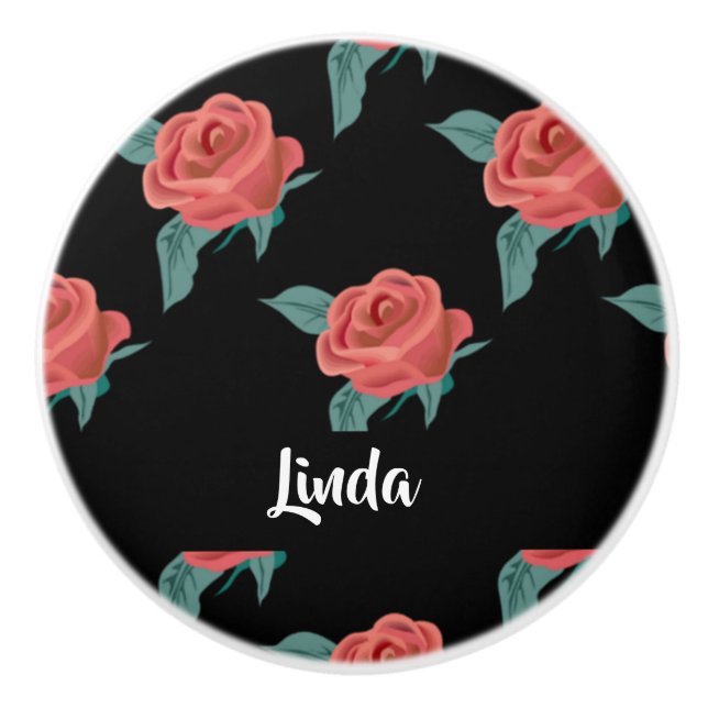 Rosa Rosen in schwarz Keramikknauf (Vorderseite)