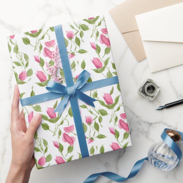 Rosa Rosen in Weiß Geschenkpapier (Schenken)