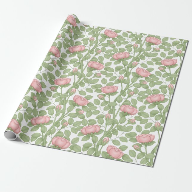 Rosa Rosen in Weiß (groß) Geschenkpapier (Ungerollt)