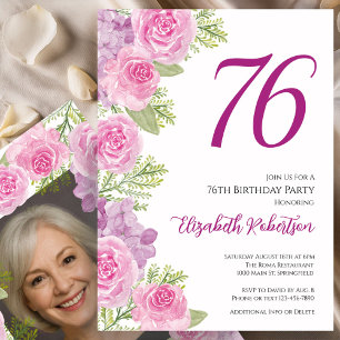 Rosa Rosen individuelles Foto-Template 76. Geburts Einladung