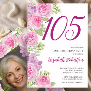 Rosa Rosen individuelles Fototemplate 105. Geburts Einladung