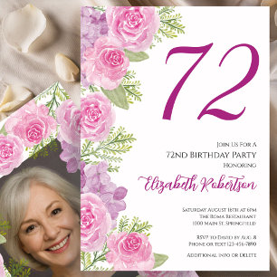 Rosa Rosen individuelles Fototemplate 72. Geburtst Einladung