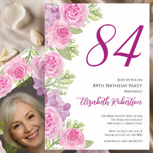 Rosa Rosen individuelles Fototemplate 84. Geburtst Einladung