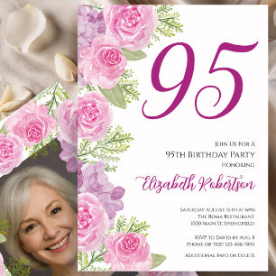 Rosa Rosen individuelles Fototemplate 95. Geburtst Einladung