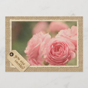 Rosa Rosen Jute-Vintage-Papier-Rahmen-Reisetag Einladung