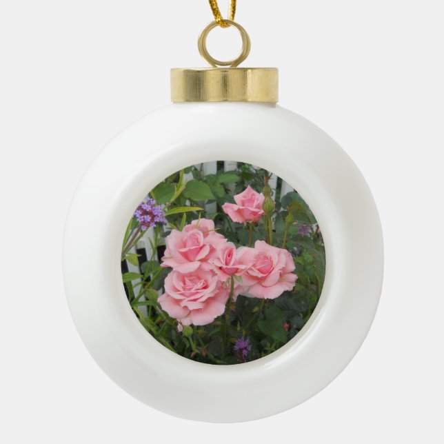 Rosa Rosen Keramik Kugel-Ornament (Vorderseite)