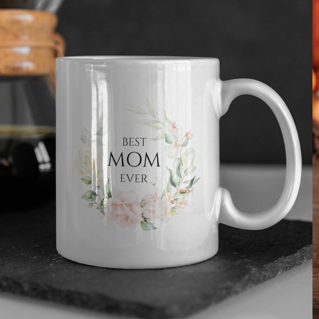 Rosa Rosen Kranz Beste Mama jemals schwarze Typogr Kaffeetasse (Von Creator hochgeladen)