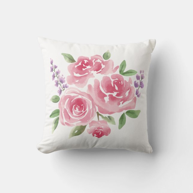Rosa Rosen & Lavendel Kissen (Vorderseite)