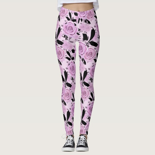Rosa Rosen Leggings (Vorderseite)