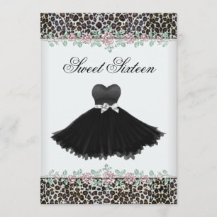 Rosa Rosen Leopard Sweet Sixteen Geburtstagsfeier Einladung