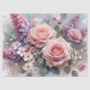 Rosa Rosen Lila Flieder Wasserfarbenes Dekoupieren Seidenpapier