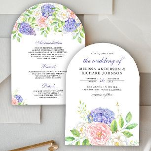 Rosa Rosen Lila Hortensien Florale Hochzeit Einladung