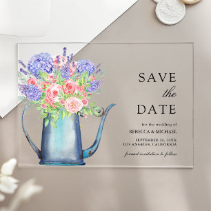 Rosa Rosen Lila Hortensien Hochzeit Save the Date Acryleinladungen