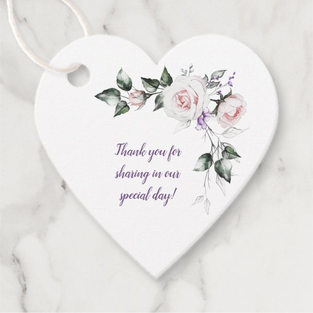 Rosa Rosen Lila Wildblumen Hochzeit | Geschenkanhänger (Vorderseite)