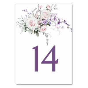 Rosa Rosen Lila Wildblumen Hochzeit   Tischnummer