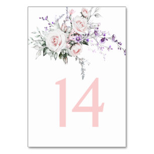 Rosa Rosen Lila Wildblumen Hochzeit Tischnummer