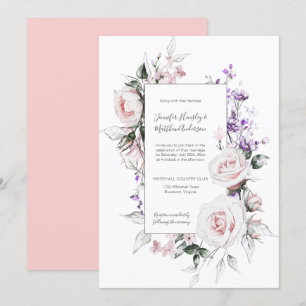 Rosa Rosen Lila Wildblumen Rahmen Hochzeit Einladung