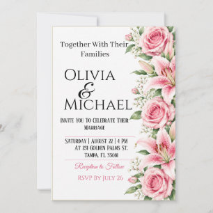 Rosa Rosen & Lilien Hochzeitseinladung Einladung