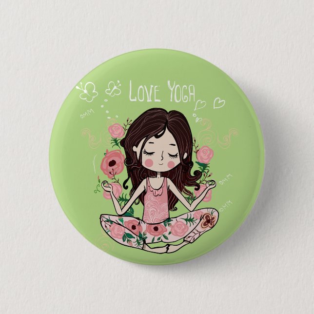 Rosa Rosen-Mädchen-Liebe-Yoga Button (Vorderseite)