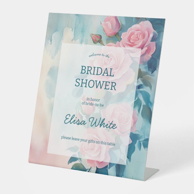 Rosa Rosen Malerei Brautparty CUSTOM Sockelschild (Vorderseite)