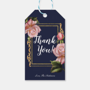 Rosa Rosen Marineblau & Gold Modern Elegante Favor Geschenkanhänger