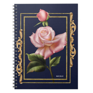 Rosa Rosen Marineblau & Gold Moderne Rustikale Gla Notizblock