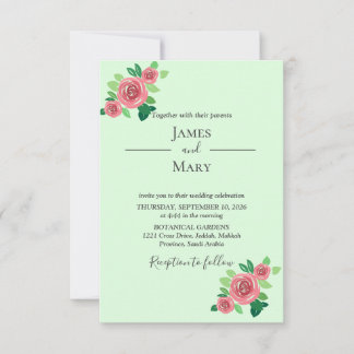 Rosa Rosen Minze Botanische Hochzeitseinladung Einladung