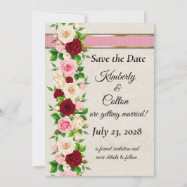 Rosa Rosen mit goldener Hochzeit Einladung