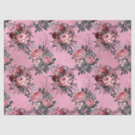 Rosa Rosen mit grauen Blätter auf rosa Decoupage Seidenpapier