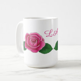 Rosa Rosen mit kursiven Initialen, personalisierte Kaffeetasse