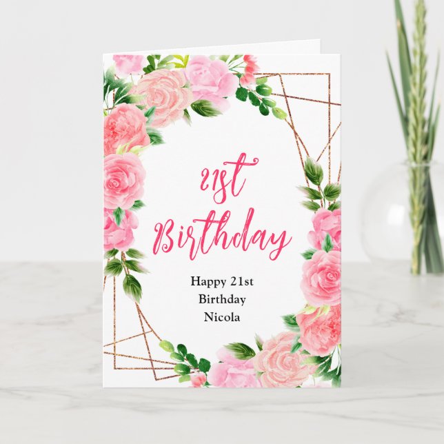 Rosa Rosen mit Laub Geburtstag Karte (Vorderseite)