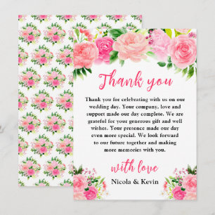 Rosa Rosen mit Laub Hochzeit Dankeskarte