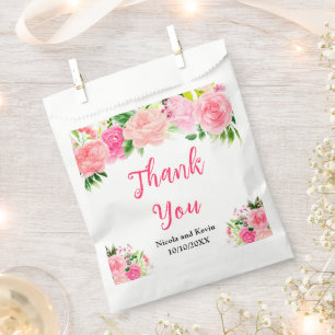Rosa Rosen mit Laub Hochzeit Geschenktütchen