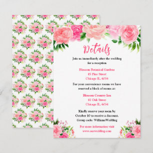 Rosa Rosen mit Laub Hochzeitsdetails Begleitkarte
