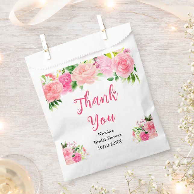 Rosa Rosen mit Laub Hochzeitsdusche Geschenktütchen (Ausgeschnitten)