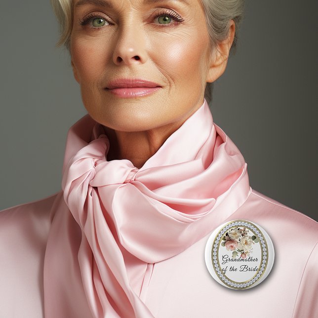 Rosa Rosen mit Perlen Großmutter der Braut  Button (Von Creator hochgeladen)