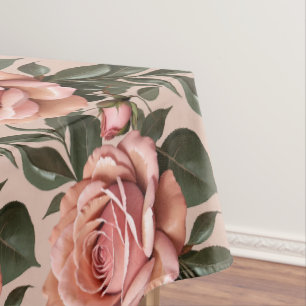 Rosa Rosen mit Pinselstrich-Blättern Tischdecke