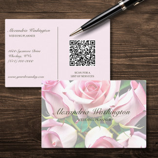 Rosa Rosen mit QR-Code Visitenkarte