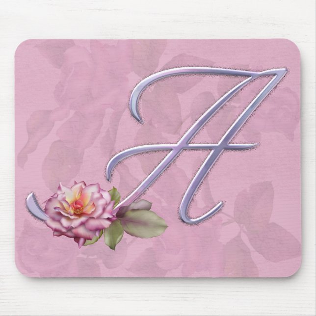 Rosa Rosen-Monogramm A Mousepad (Vorne)