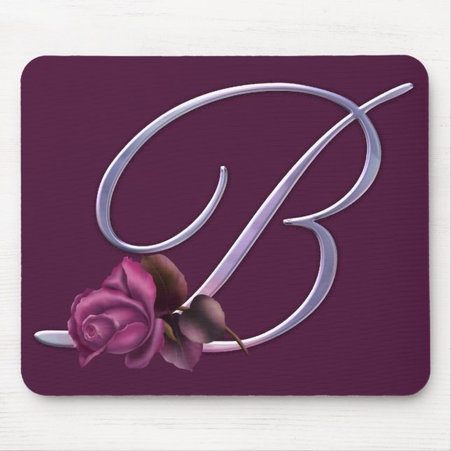 Rosa Rosen-Monogramm B Mousepad (Vorne)