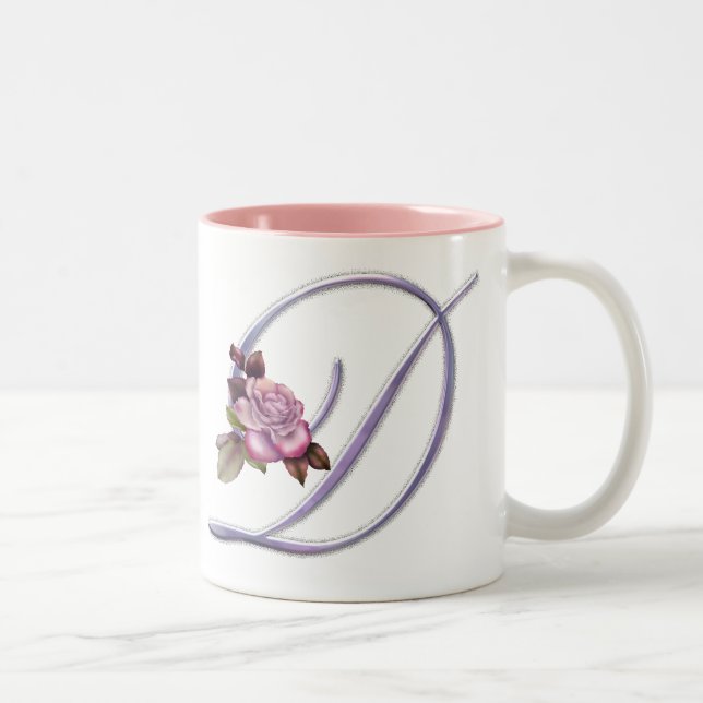 Rosa Rosen-Monogramm D Zweifarbige Tasse (Rechts)