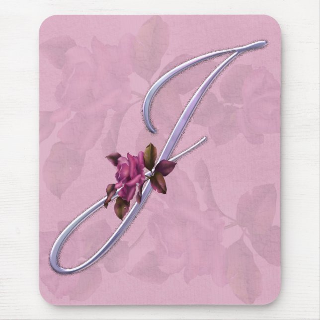 Rosa Rosen-Monogramm J Mousepad (Vorne)