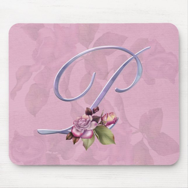 Rosa Rosen-Monogramm P Mousepad (Vorne)