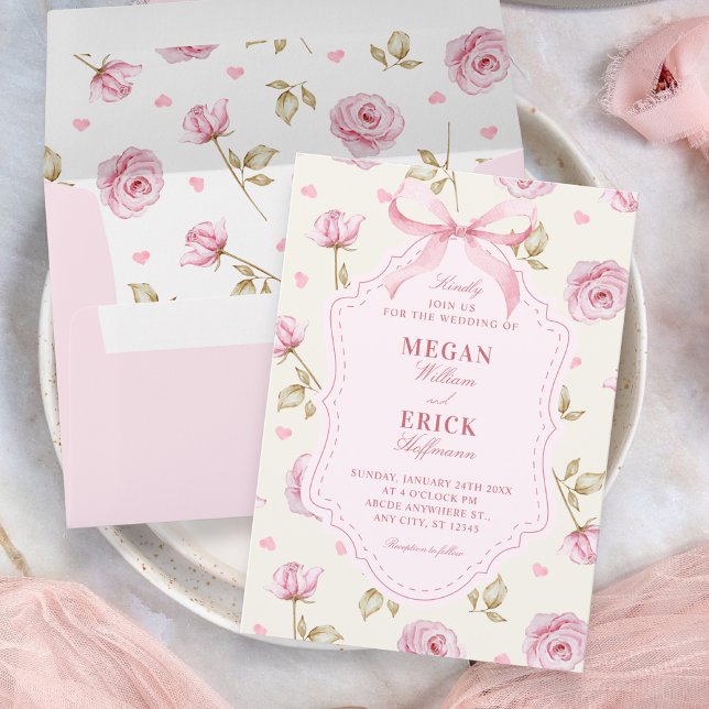 Rosa Rosen Muster Bogen Hochzeit Einladung (Von Creator hochgeladen)