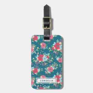 Rosa Rosen-Muster - Name-Adresse Gepäckanhänger