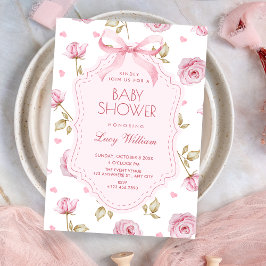 Rosa Rosen Muster Schleife Baby Shower Einladung